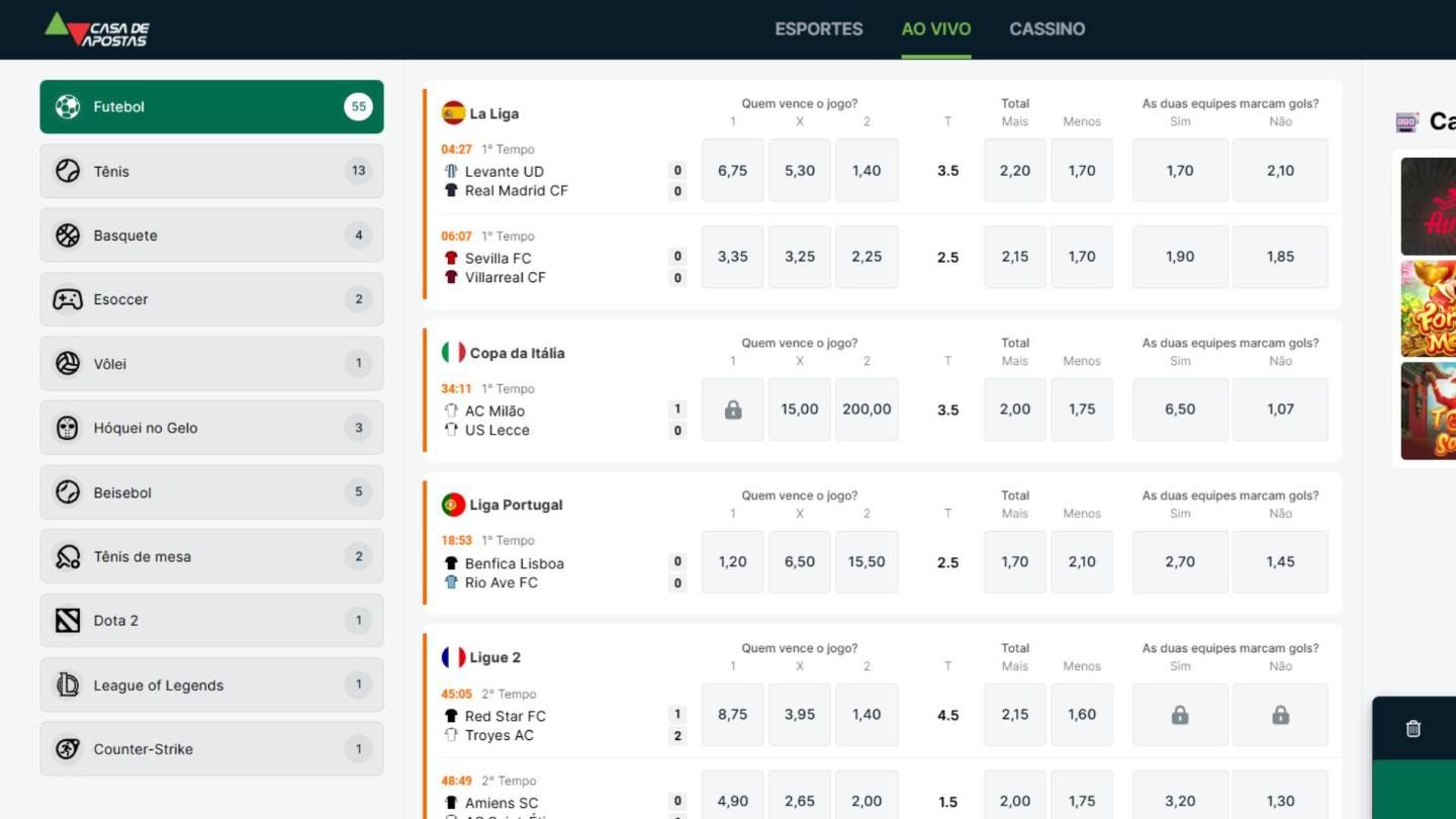 Casa de Apostas ao vivo