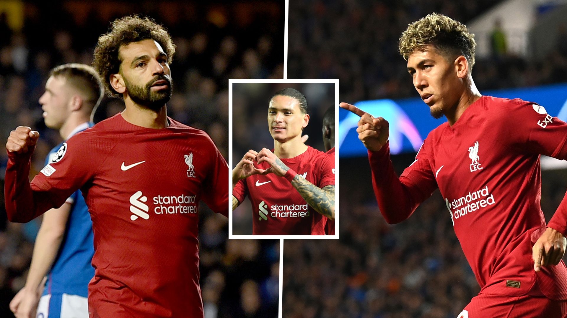 Mohamed Salah Darwin Nunez Roberto Firmino Liverpool Rangers GFX