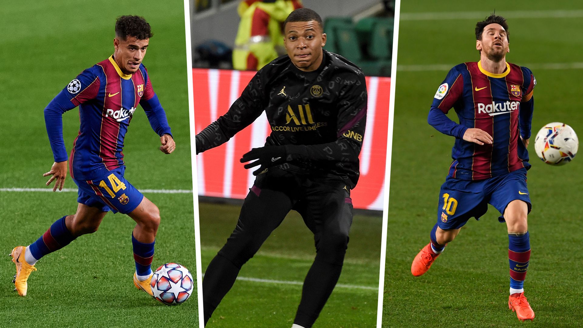 three-way-split Messi Mbappe Coutinho