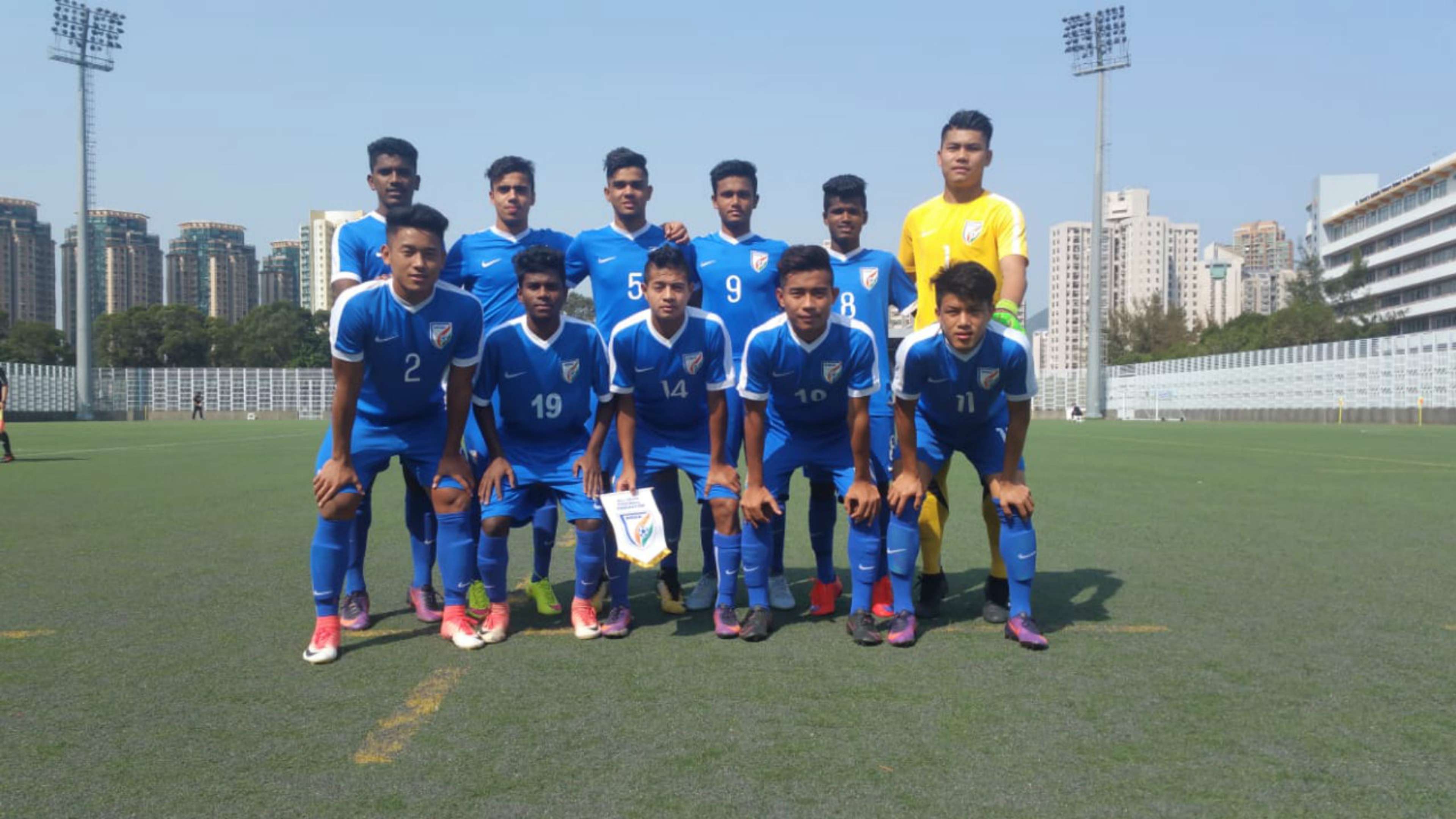 India U16 starting XI v Chinese Taipei in the Scoreboard at the Jockey Club International Youth Invitational Football Tournament