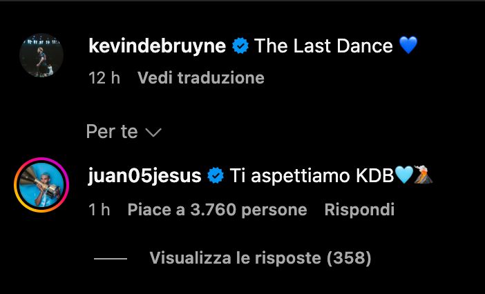 De Bruyne Juan Jesus Instagram