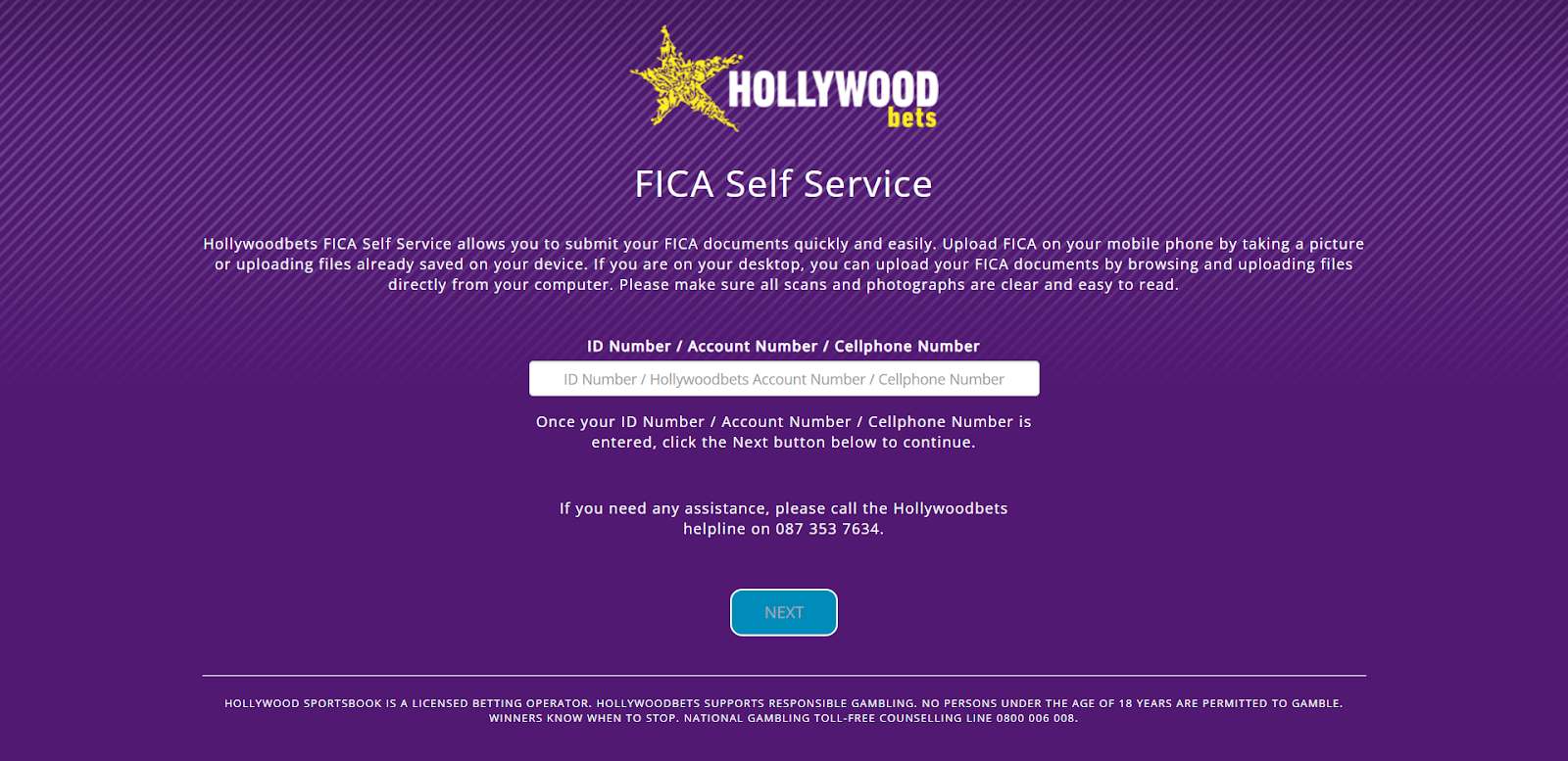 hollywoodbets fica self service screenshot