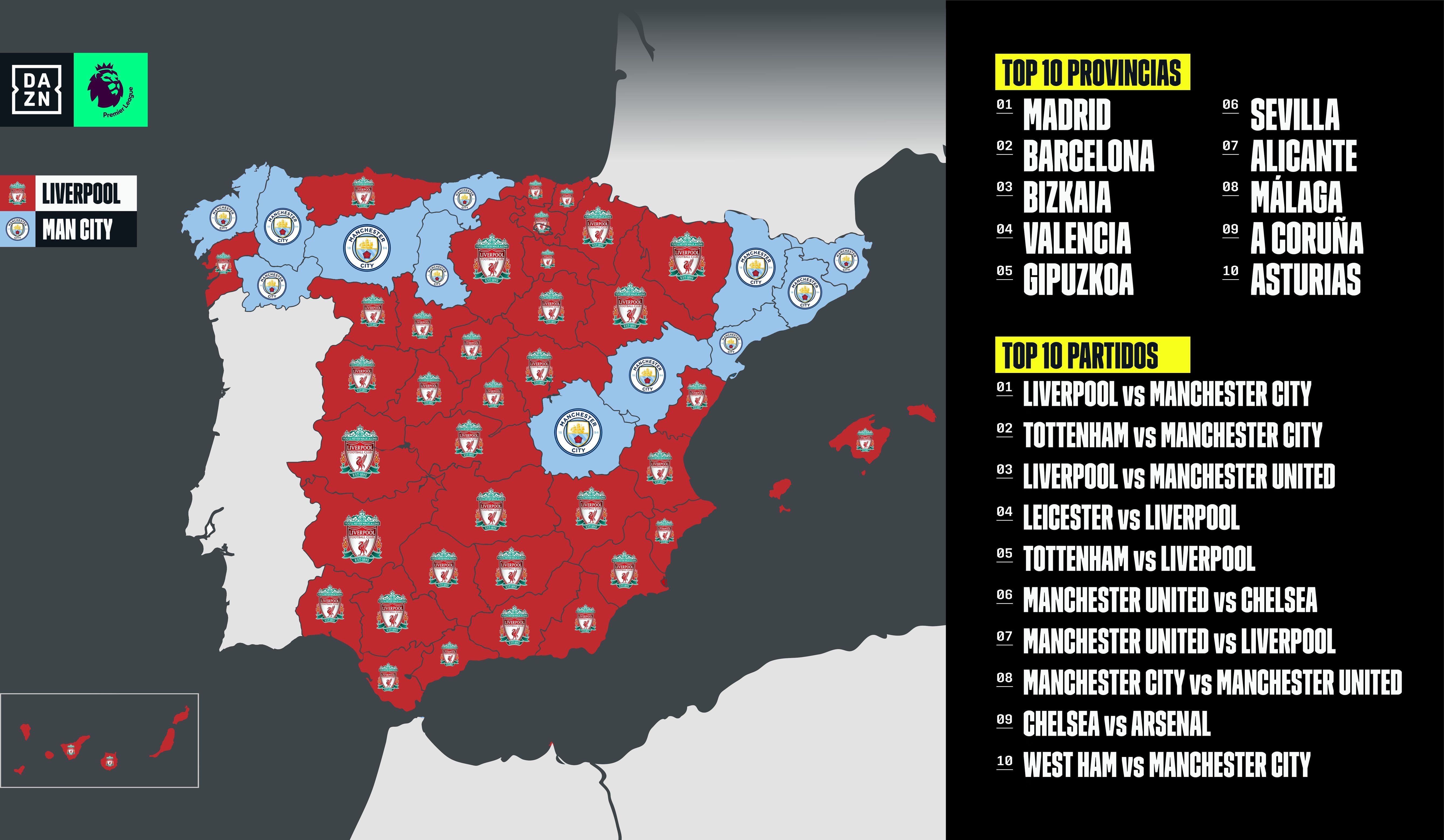 Mapa DAZN Premier League en España 17022020