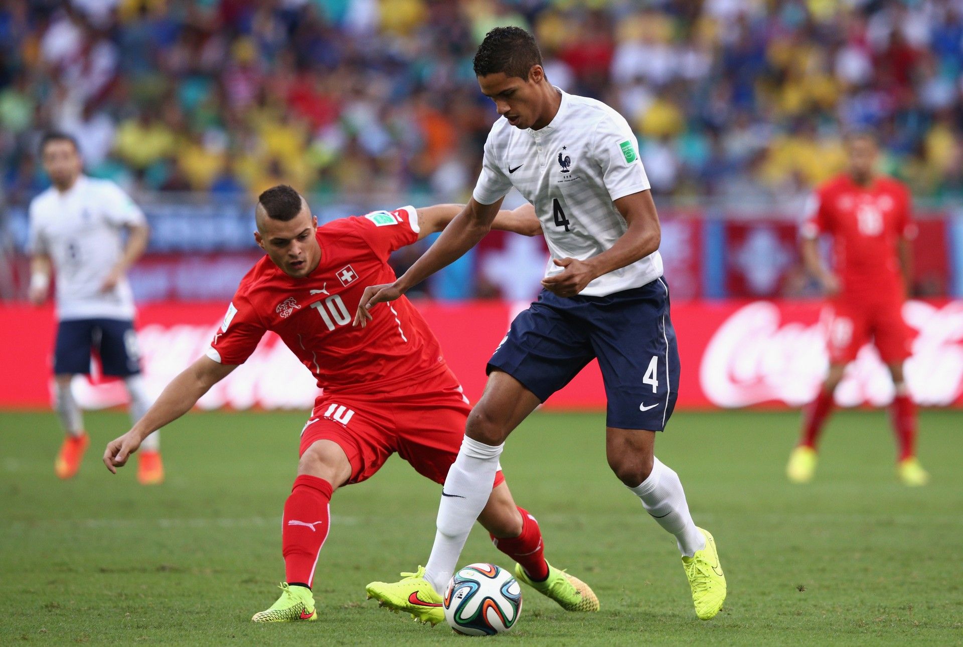 Granit Xhaka Raphael Varane Switzerland France FIFA World Cup 2014 06202014