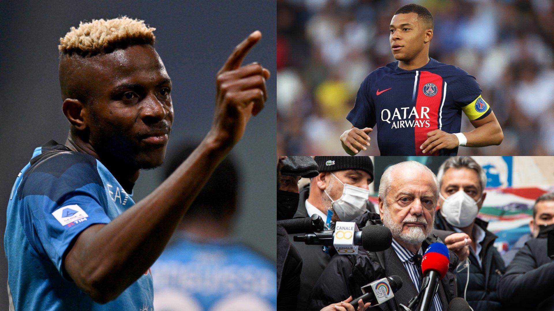 Victor Osimhen Kylian Mbappe Aurelio De Laurentiis Napoli GFX