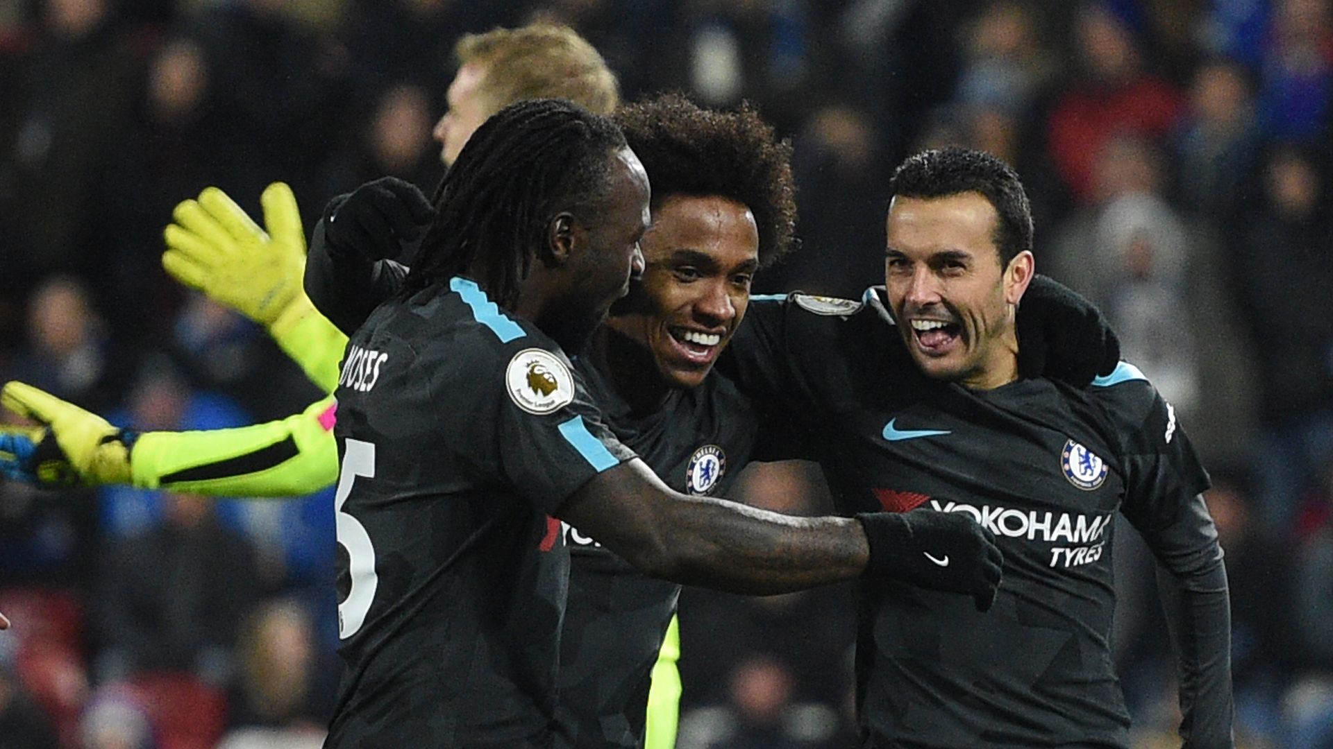Willian, Pedro, Moses Chelsea vs Huddersfield