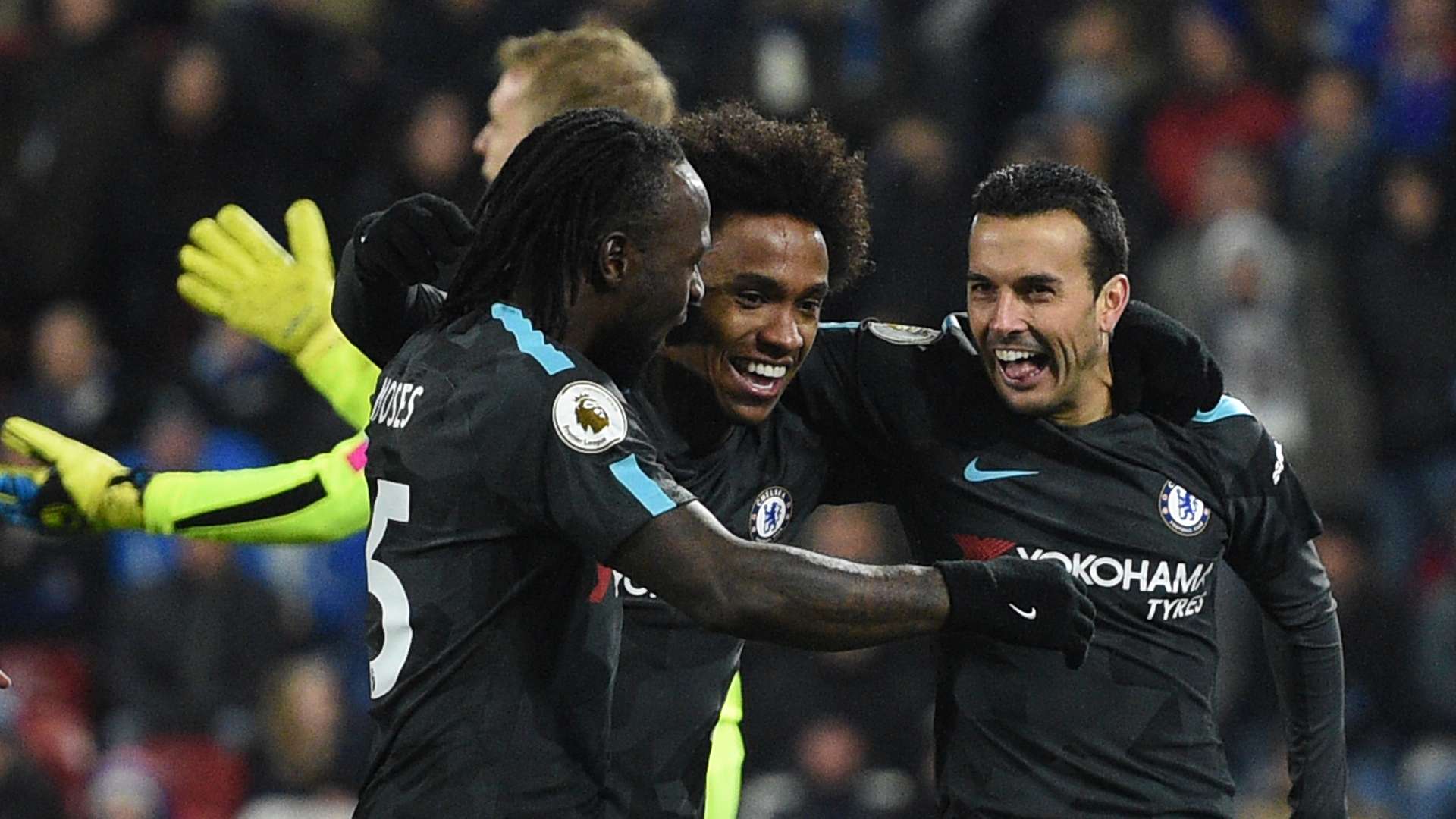 Willian, Pedro, Moses Chelsea vs Huddersfield