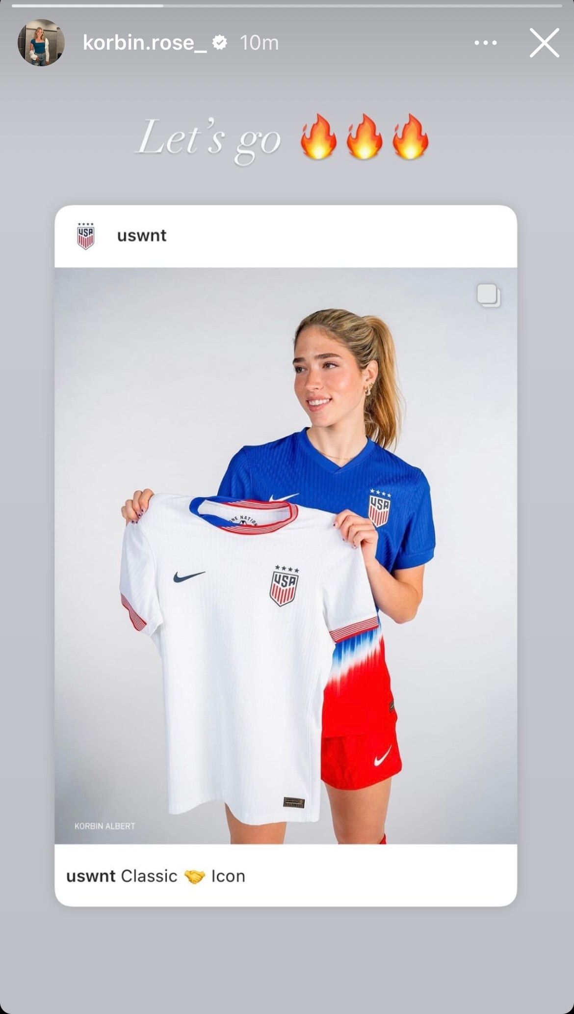 Korbin Albert USWNT Kit Insta post