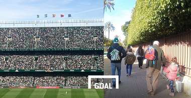 베티스 홈구장 내부에 적혀있는 문구(좌)와 경기장 주변에서 만난 베티스 팬들의 모습(우). 사진=이하영 기자