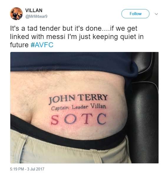 John Terry bum tattoo tweet
