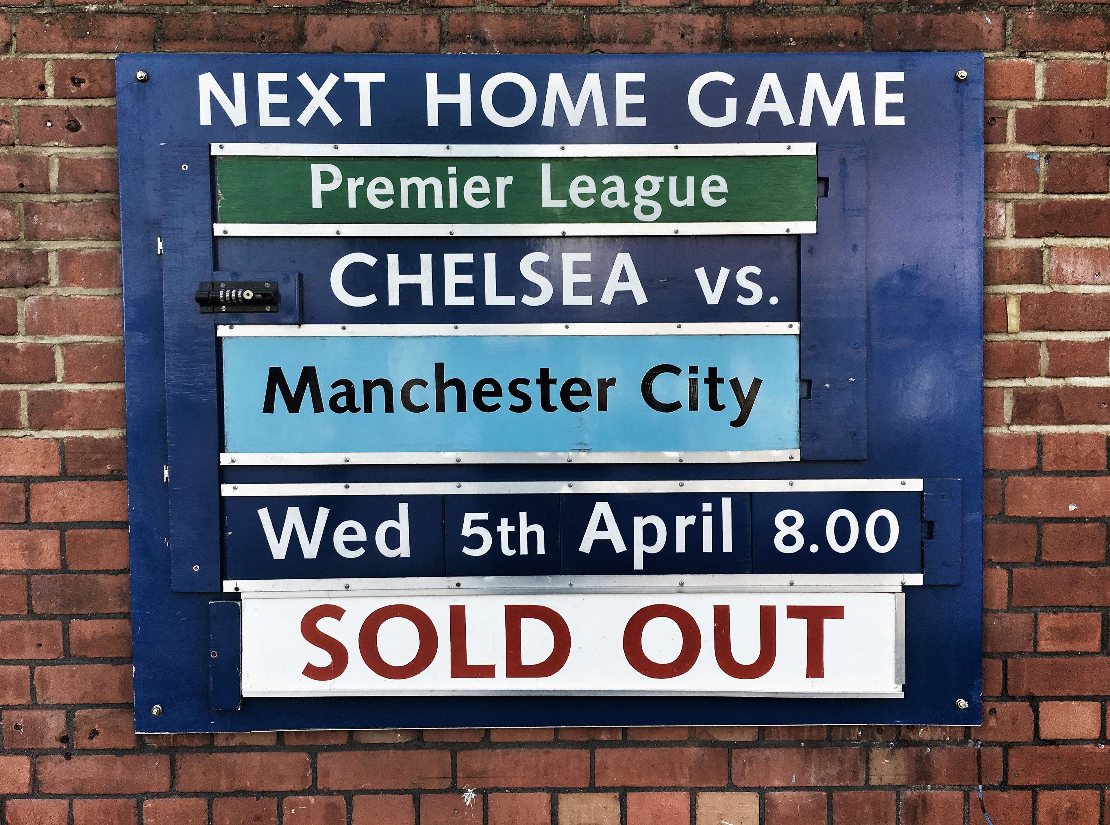 Chelsea fixtures board