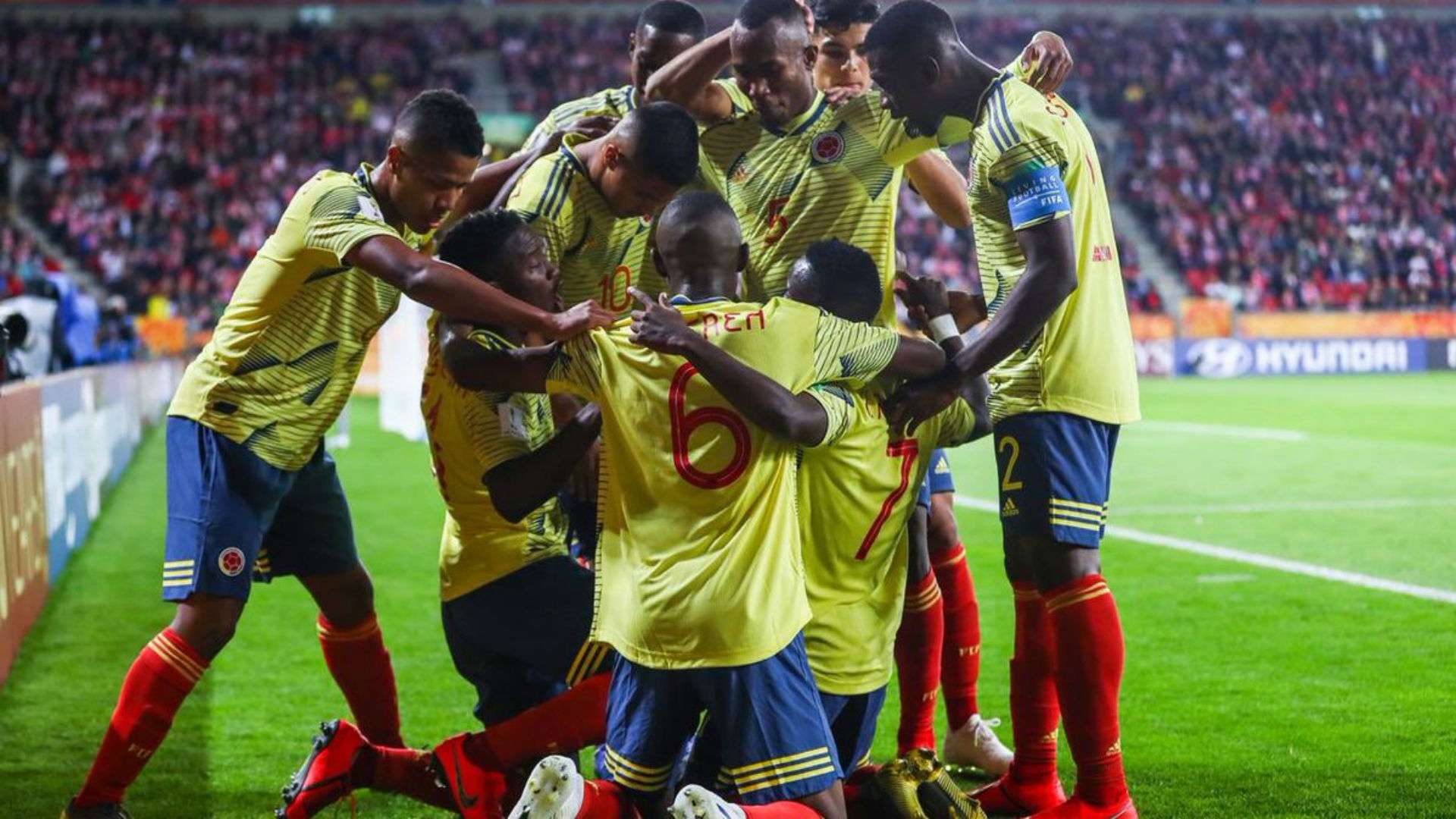 Colombia Sub 20 celebra gol en el Mundial Polonia 2019