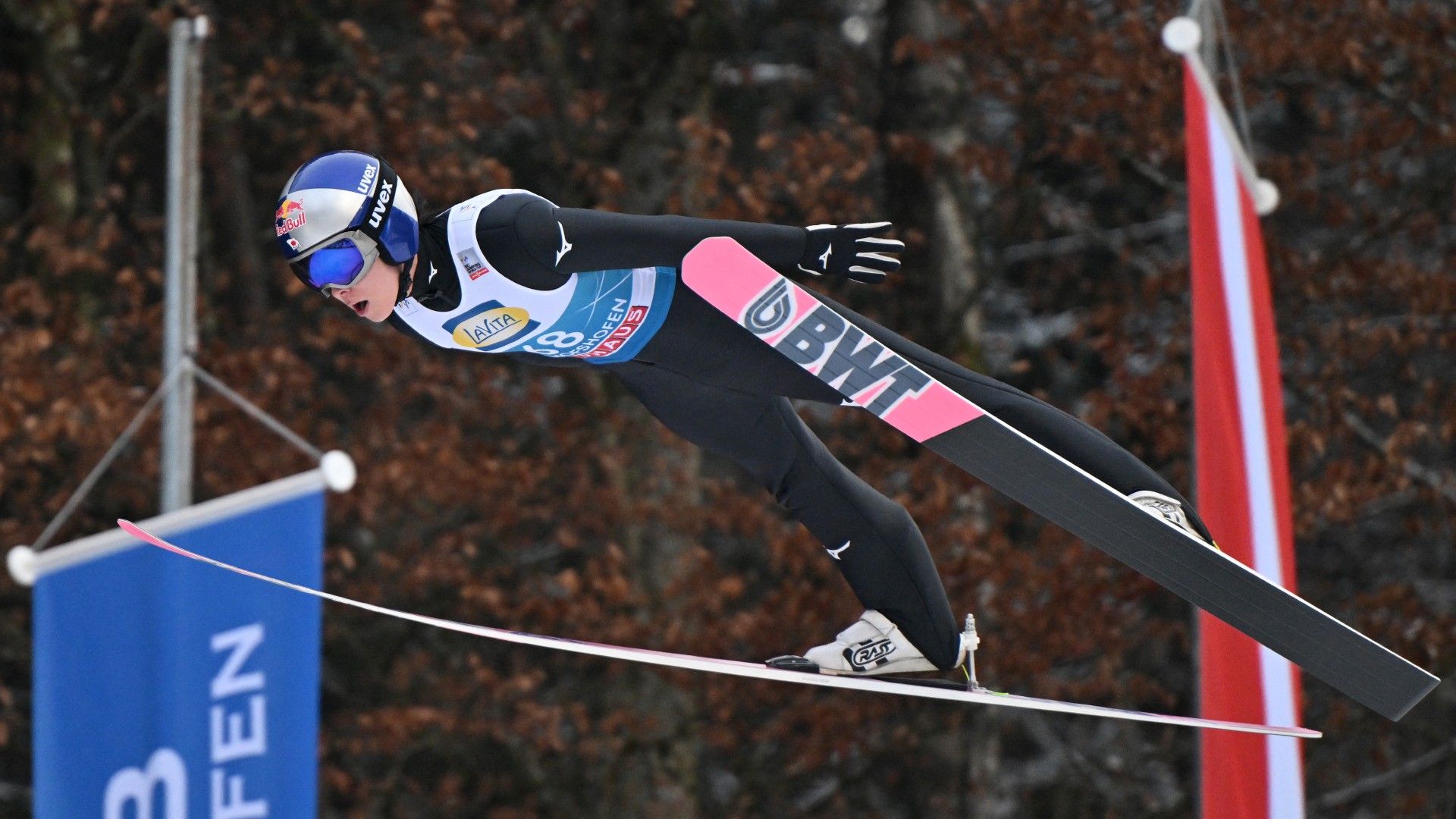 Japan's Ryoyu Kobayashi soars through the air 