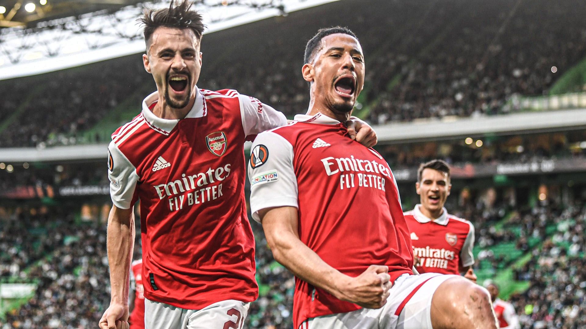 William Saliba Fabio Vieira celebrate Arsenal Sporting CP 2022-23