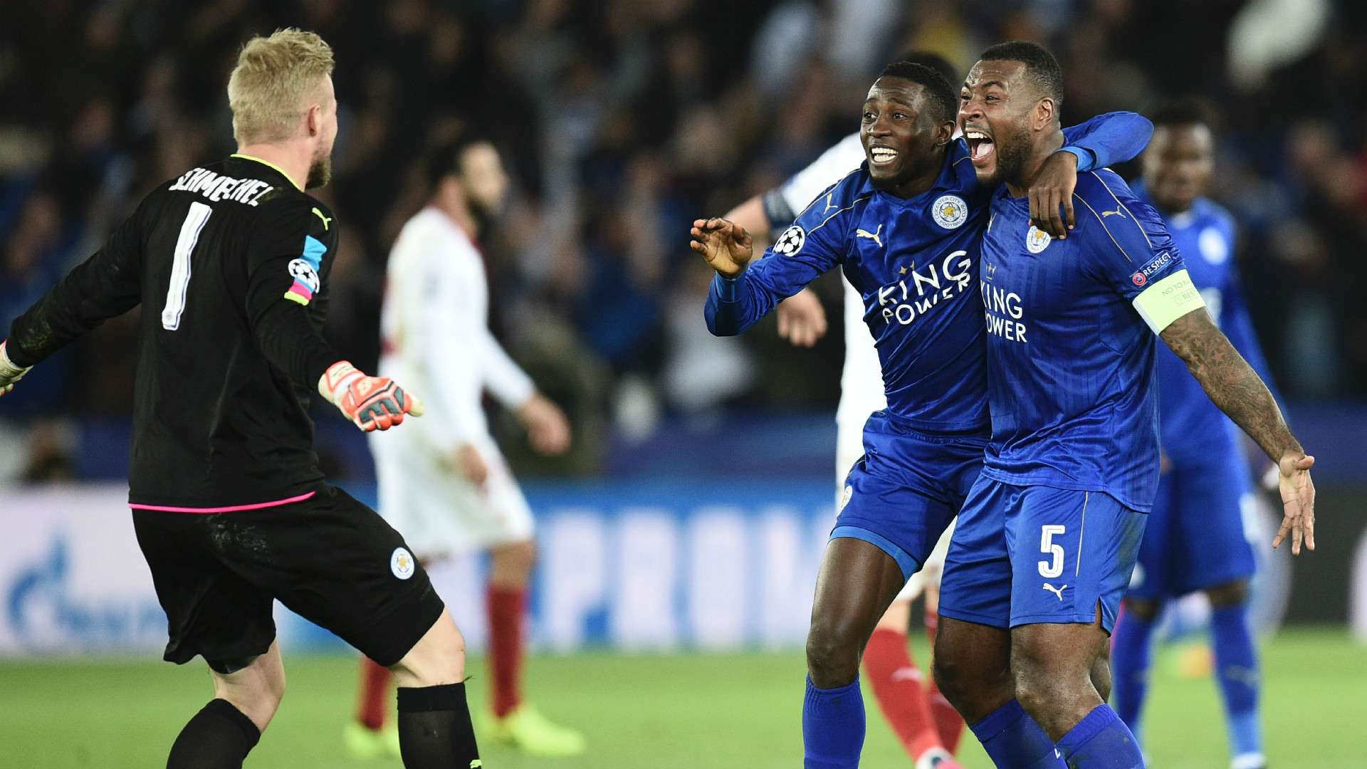 Kasper Schmeichel Wilfred Ndidi Wes Morgan Leicester City