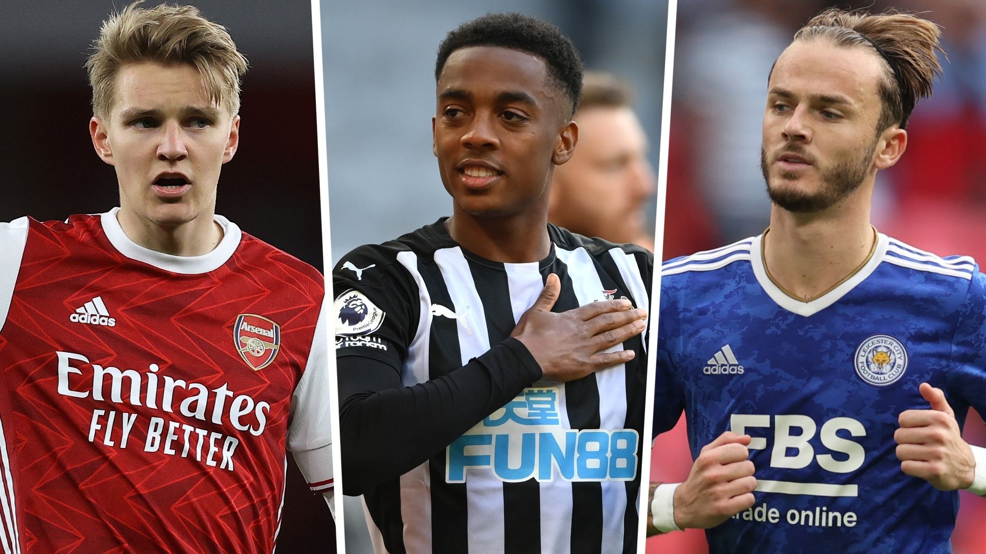 Martin Odegaard Joe Willock James Maddison Arsenal Newcastle Leicester GFX