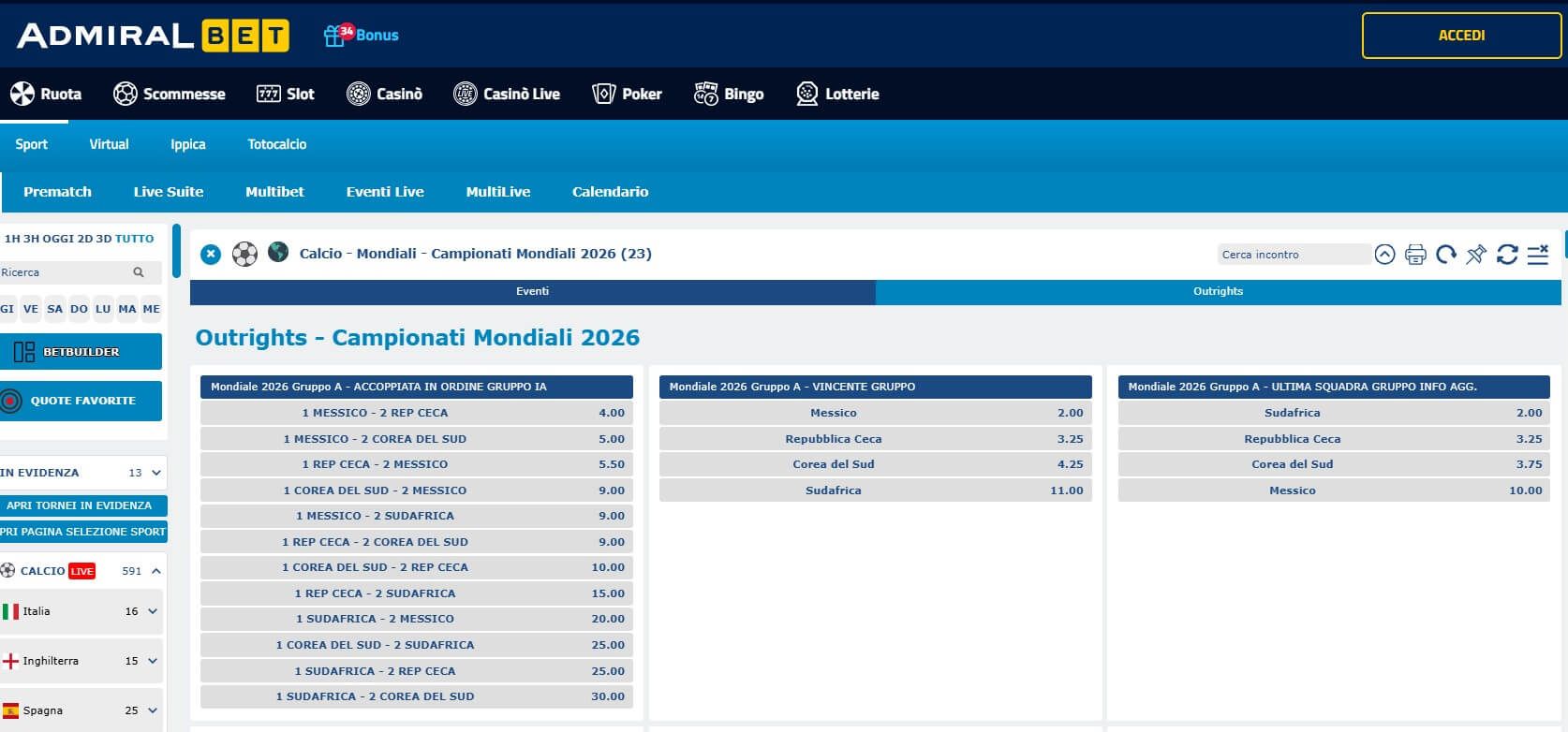 admiralbet mondiali antepost