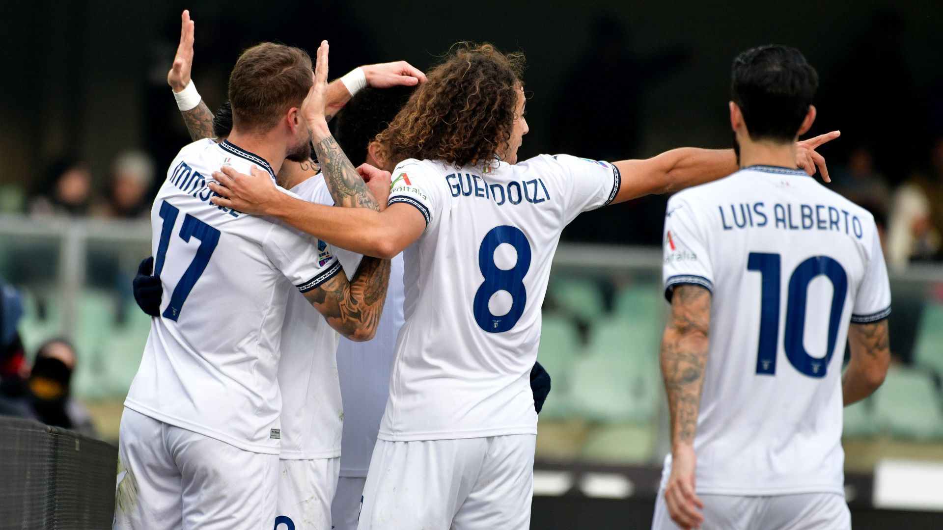 Lazio players celebrating Verona Lazio Serie A