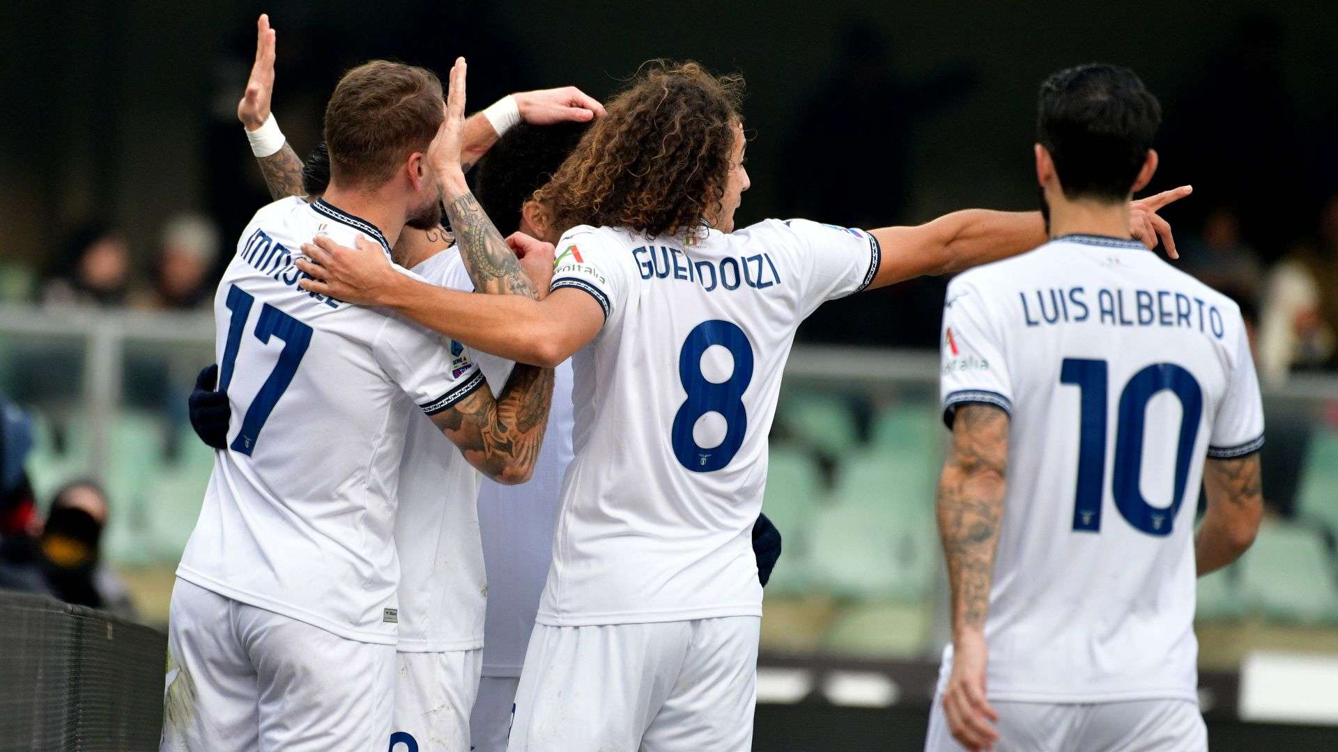Lazio players celebrating Verona Lazio Serie A