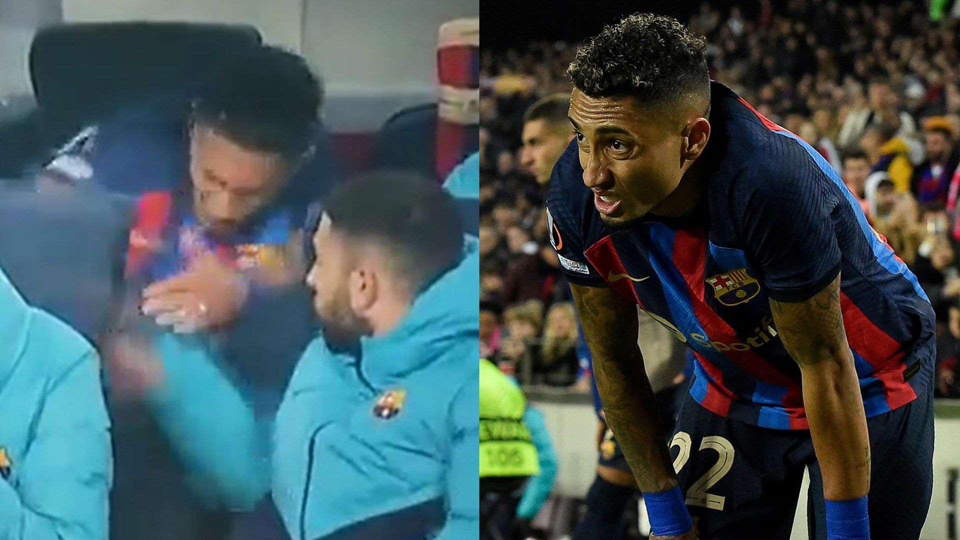 Angry Raphinha Barcelona Man Utd 2022-23 Europa League