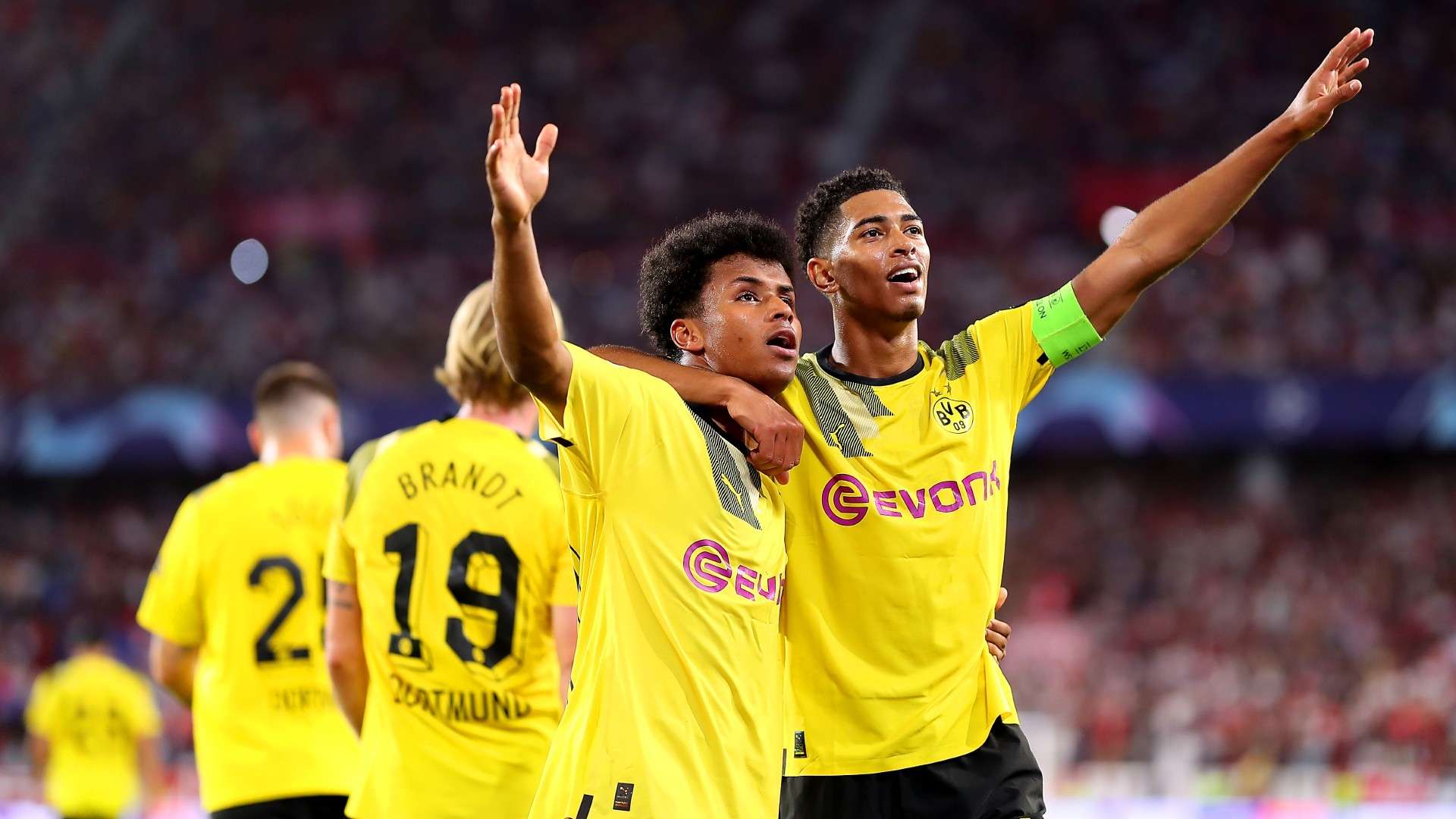 Karim Adeyemi and Jude Bellingham of Borussia Dortmund