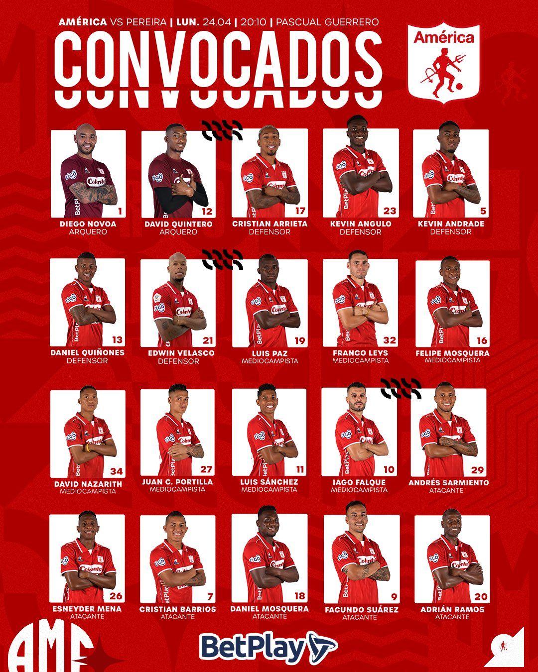 Convocados América de Cali Fecha 15 Liga BetPlay 2023