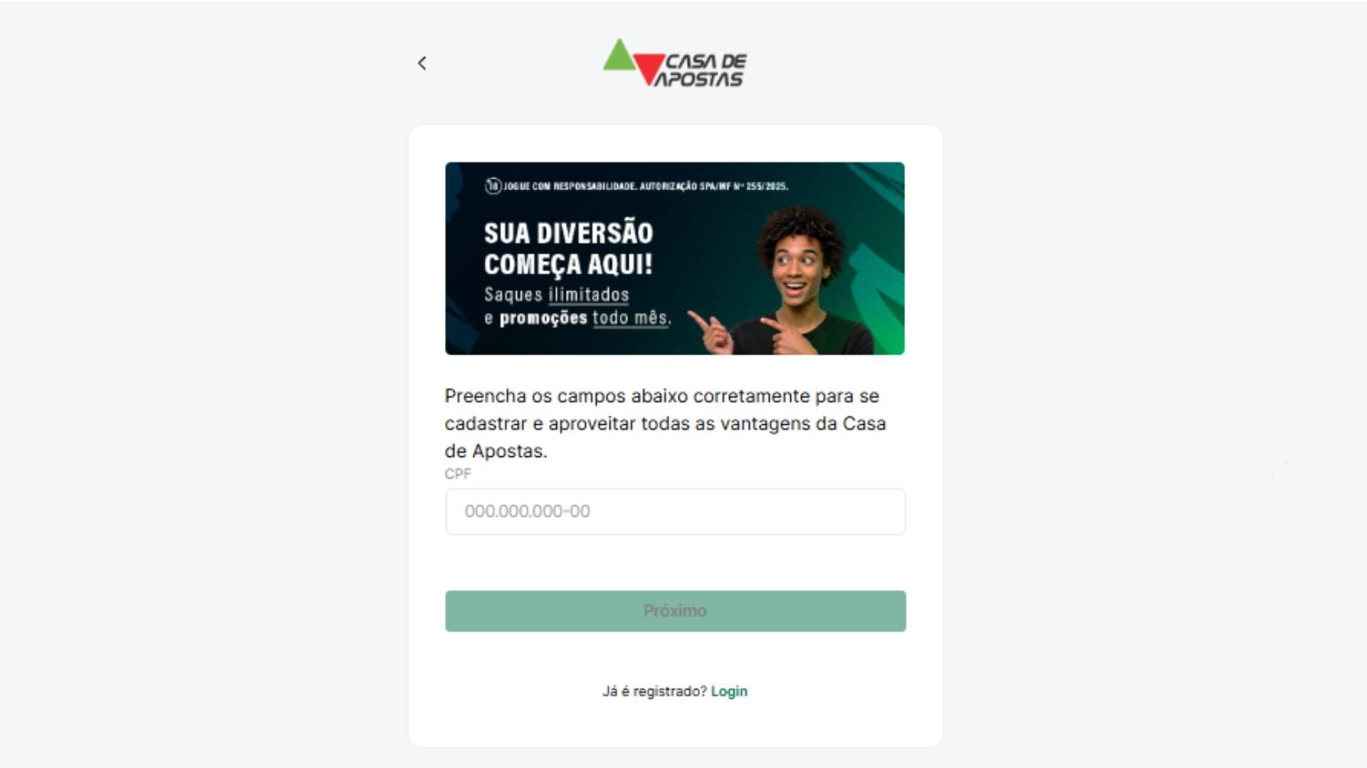 Casa de Apostas cadastro
