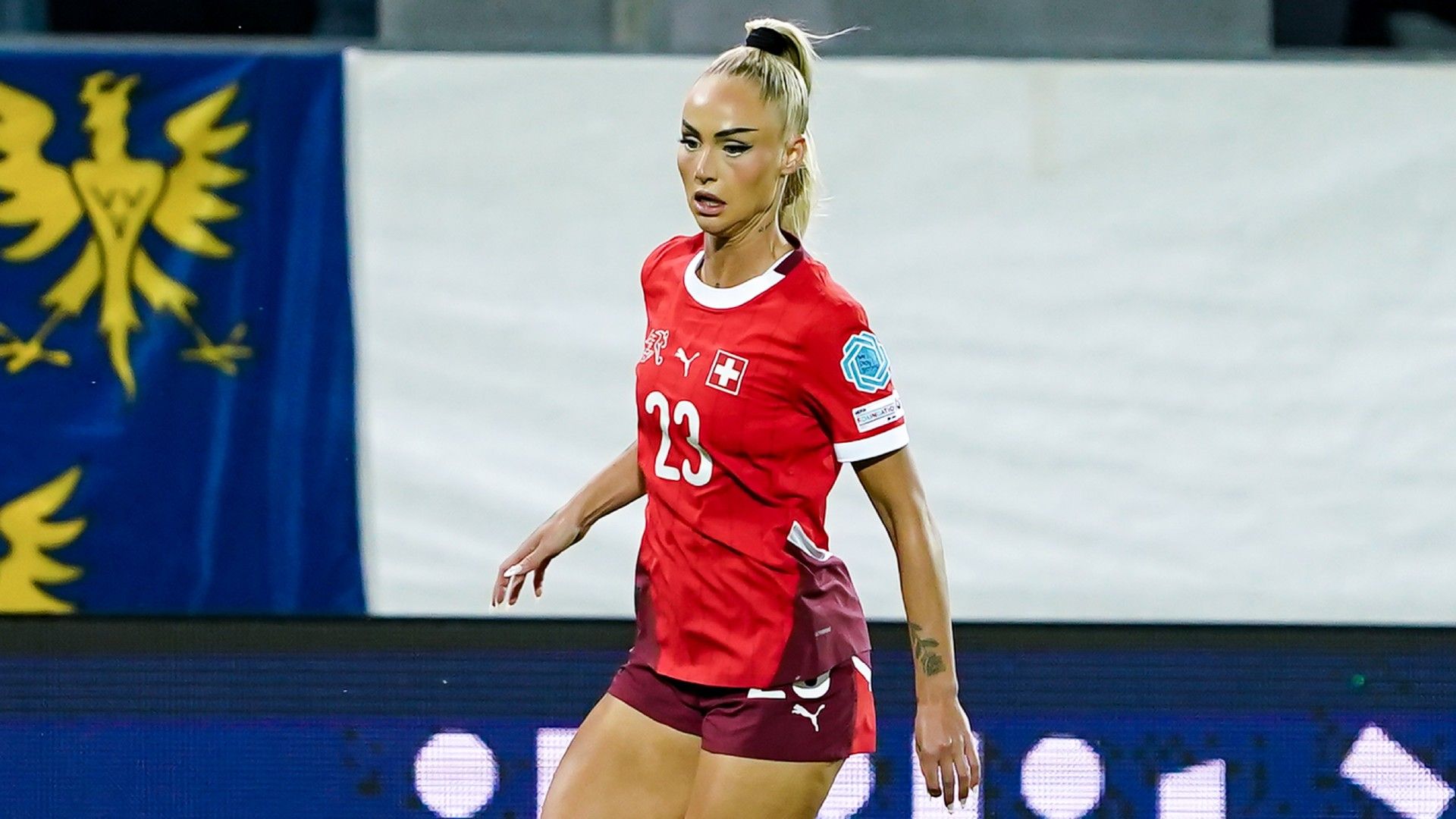 Alisha Lehmann of Switzerland controls the ball 