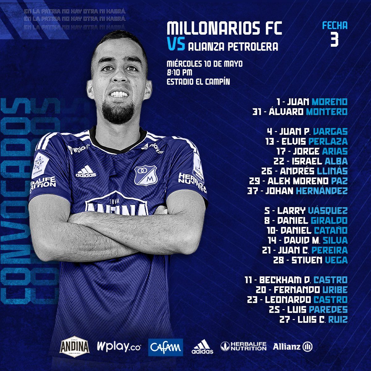 Convocados Millonarios Fecha 3 Liga BetPlay 2023