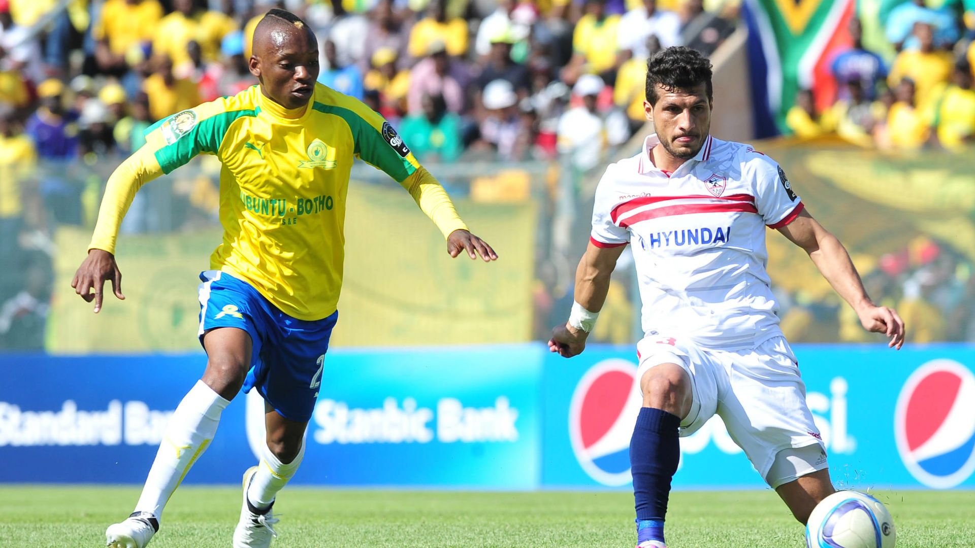 Tarek Hamed of Zamalek challenged by Khama Billiant of Mamelodi Sundowns