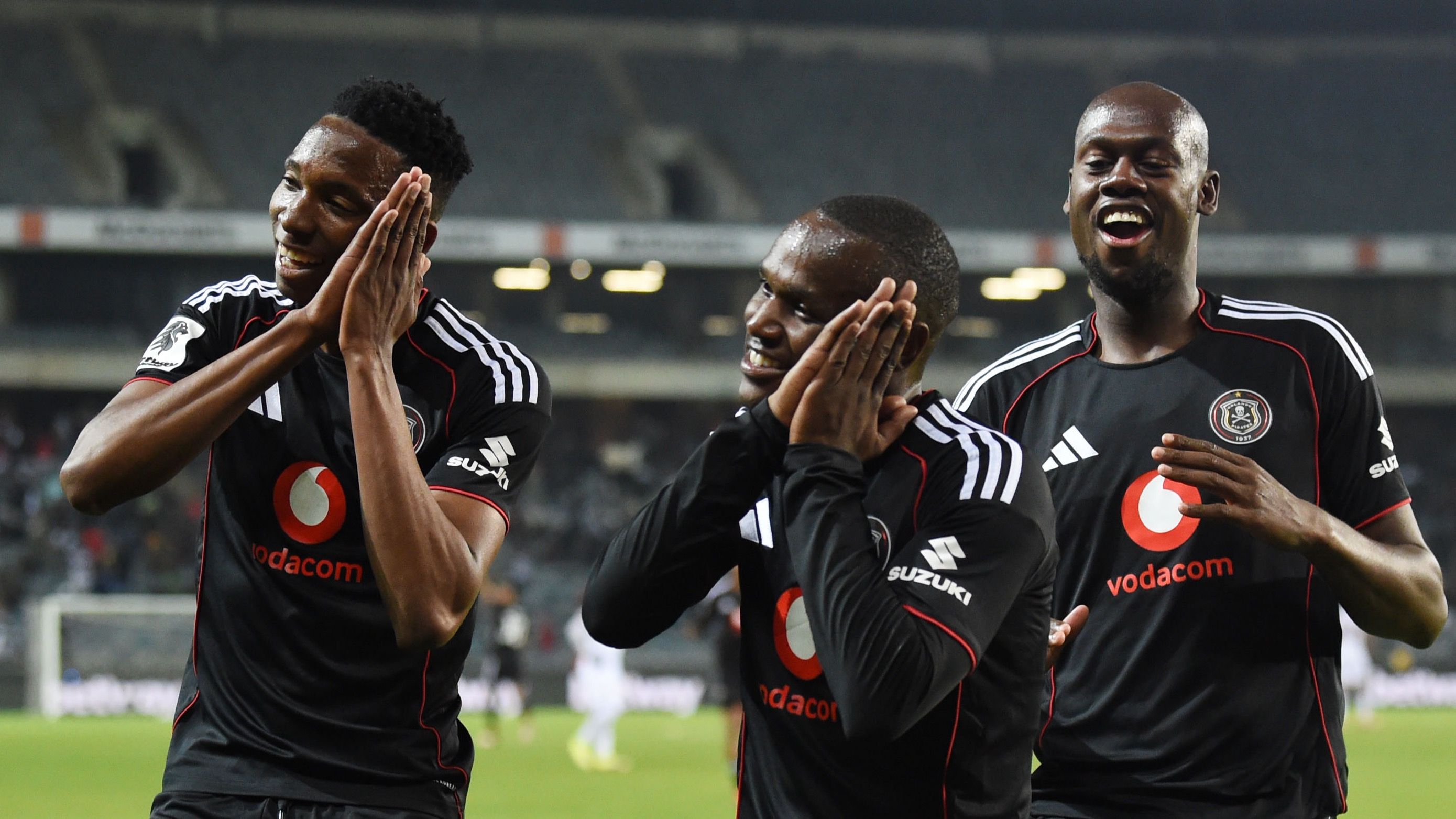 Kamogelo Sebelebele, Thalente Mbatha and Evidence Makgopa of Orlando Pirates 