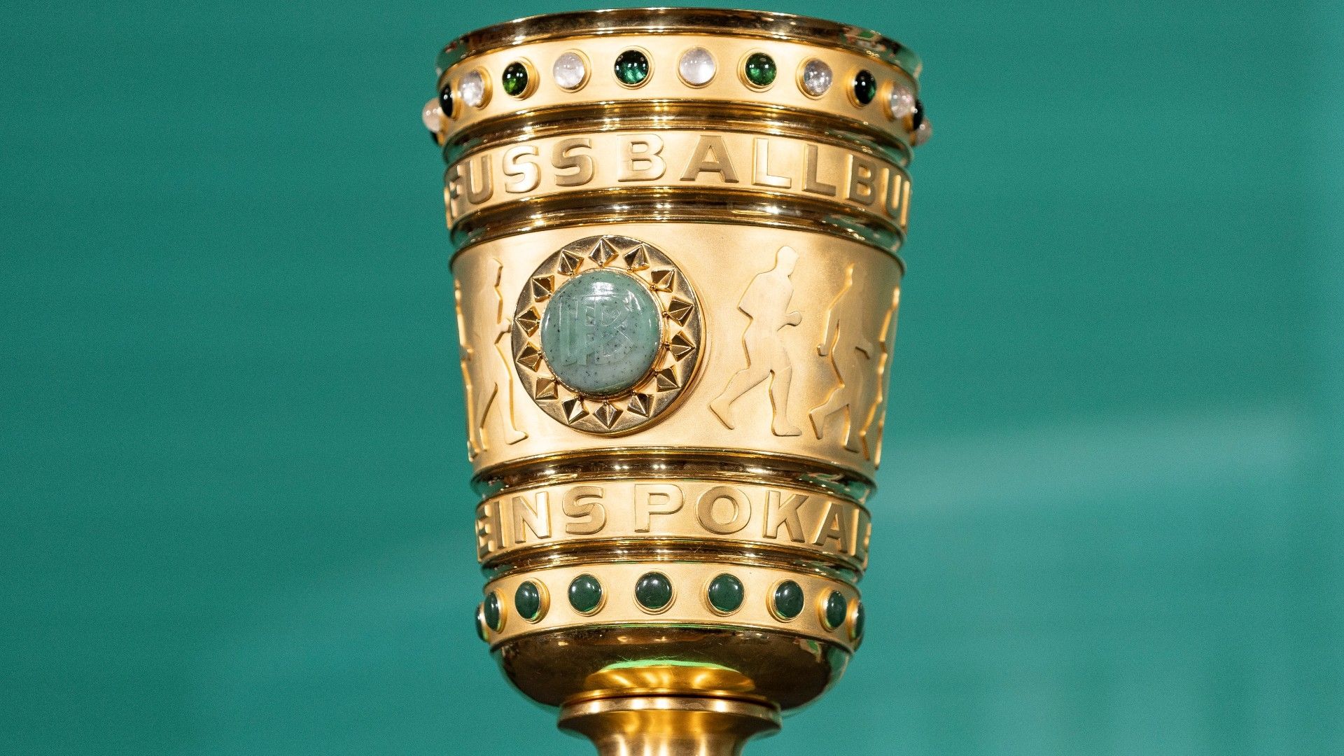 DFB-Pokal Cup stands on display at Rotes Rathaus