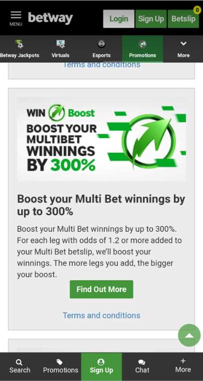 betway offer multibet winnings screenshot