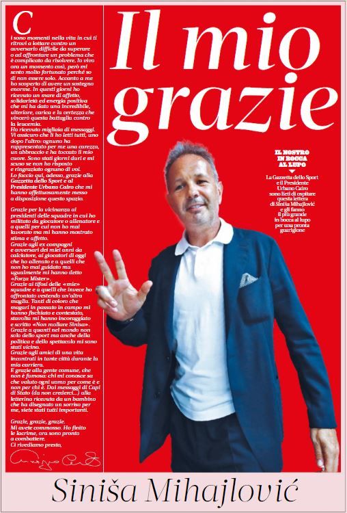 Lettera Mihajlovic Gazzetta dello Sport