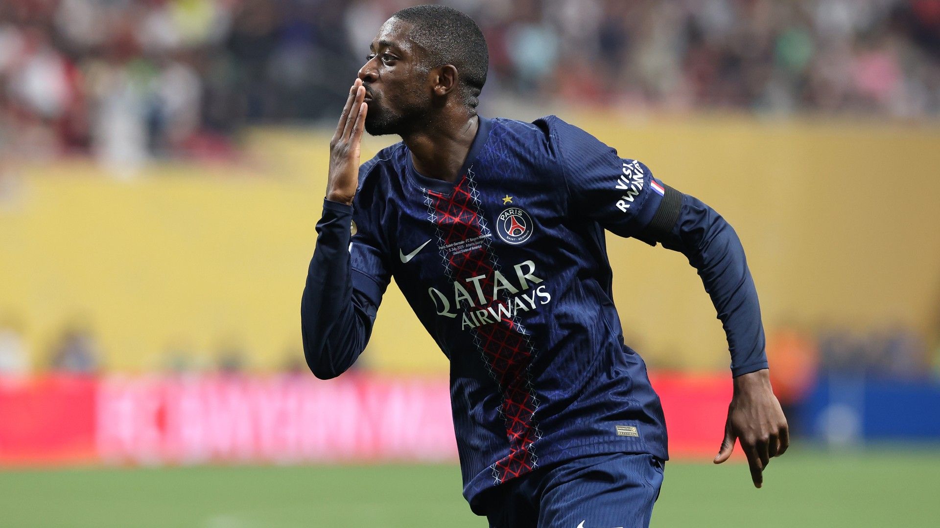 Ousmane Dembele #10 of Paris Saint-Germain celebrates scoring