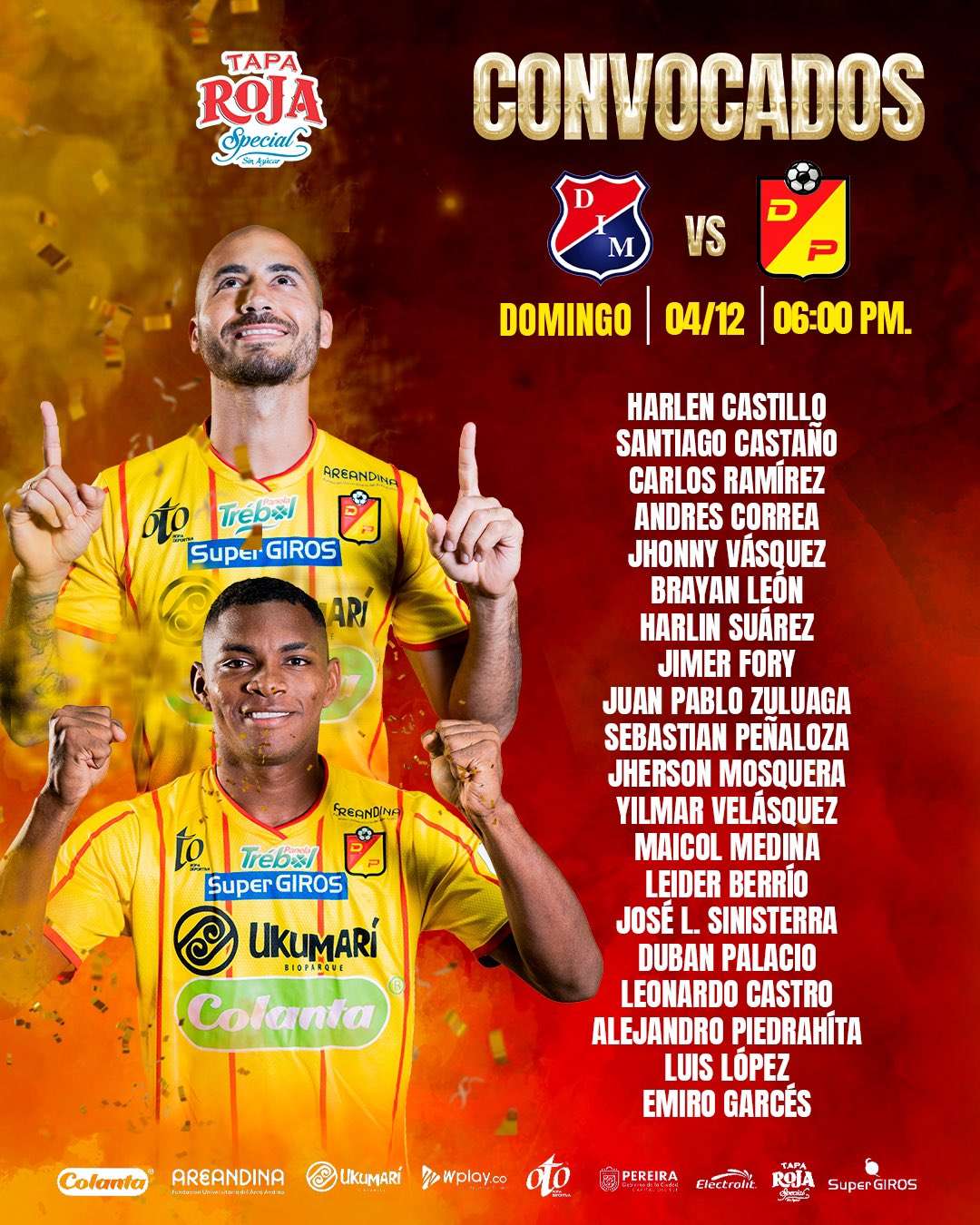 Convocados Pereira Medellín Final Ida Liga BeyPlay 2022
