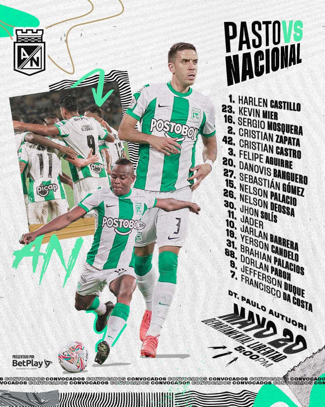 Convocados Atlético Nacional Fecha 21 Liga BetPlay 2023