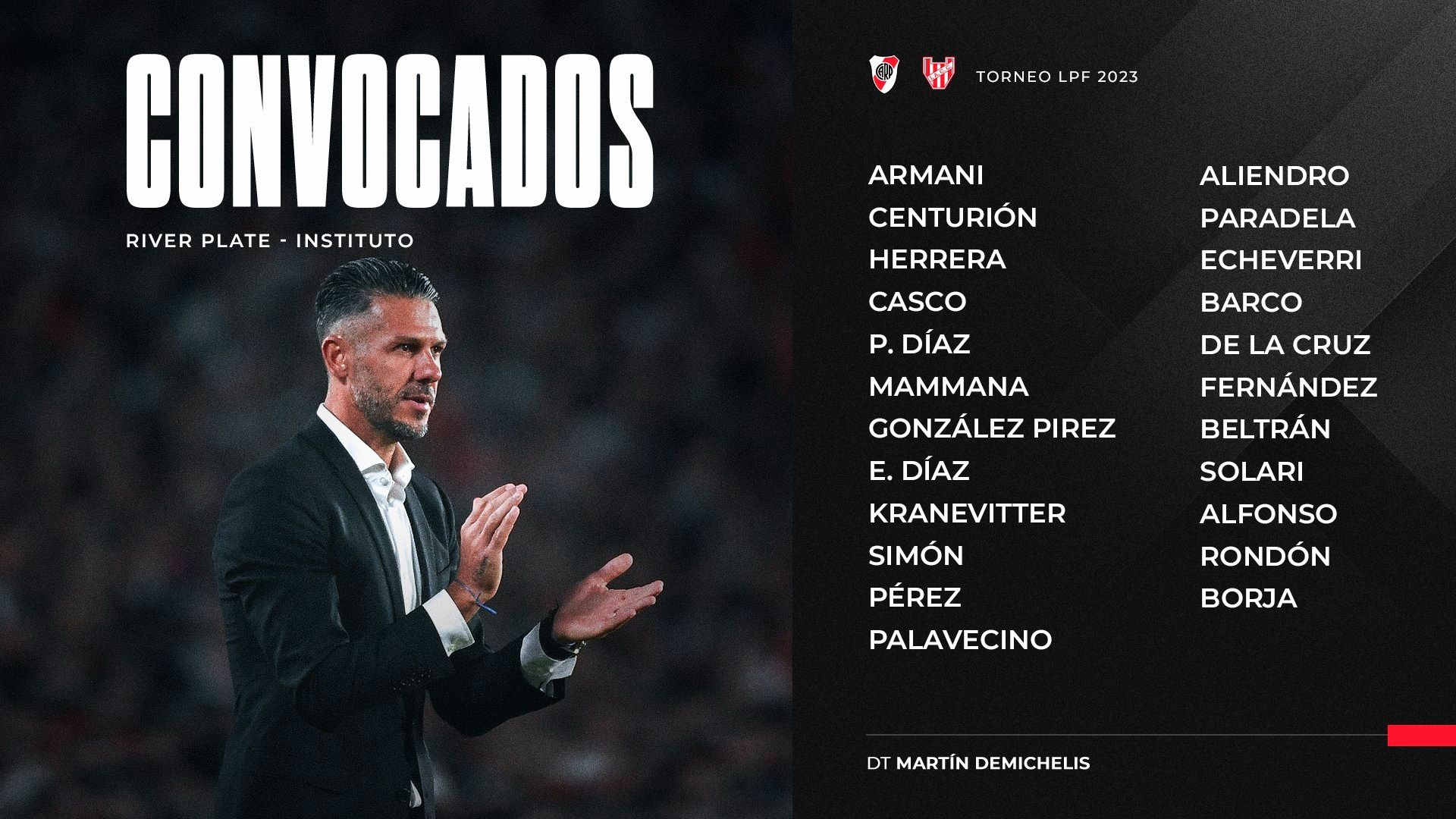 convocados river instituto torneo binance 2023