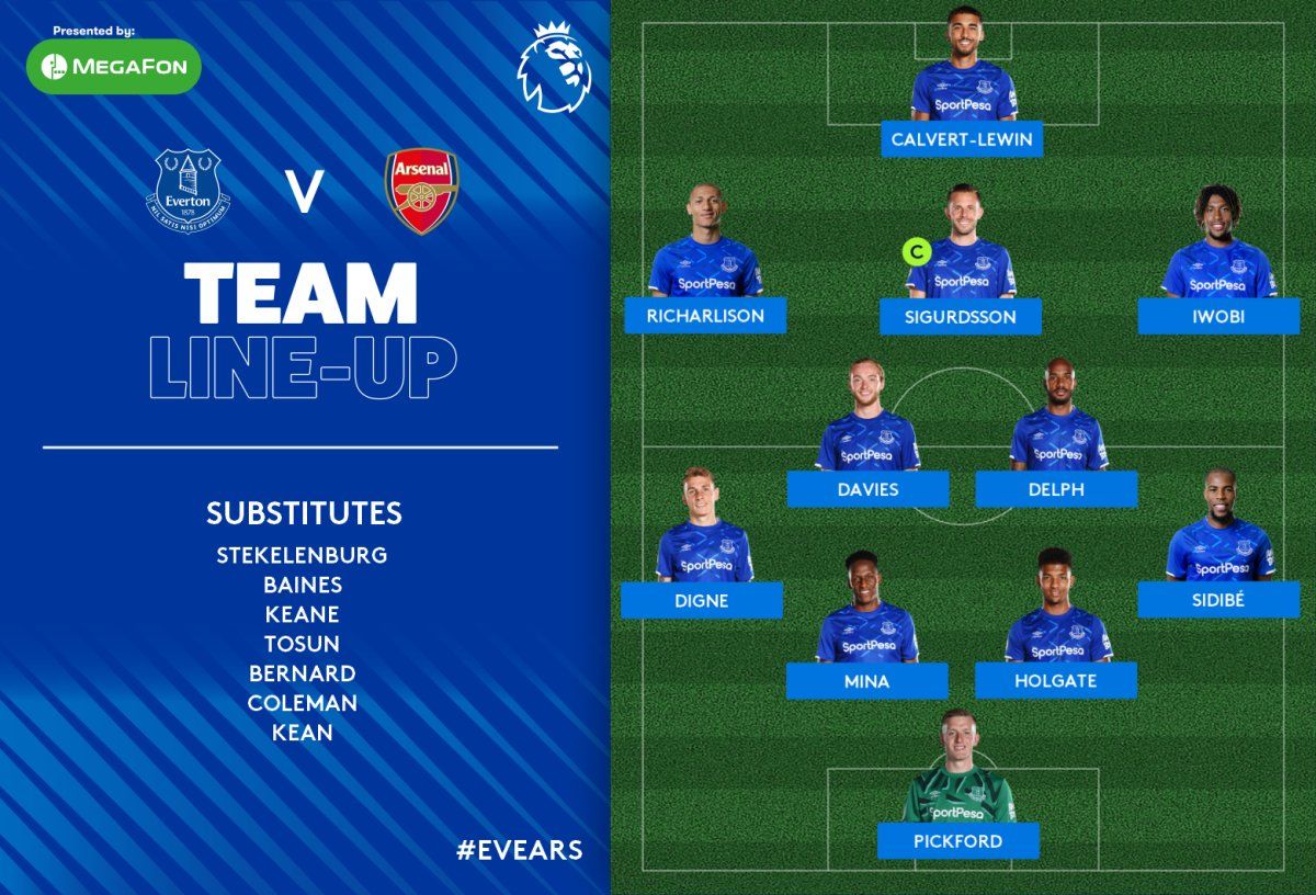 Everton vs Arsenal line up 21122019 EPL