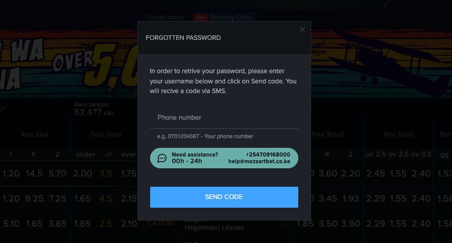 MozzartBet Forgotten Password