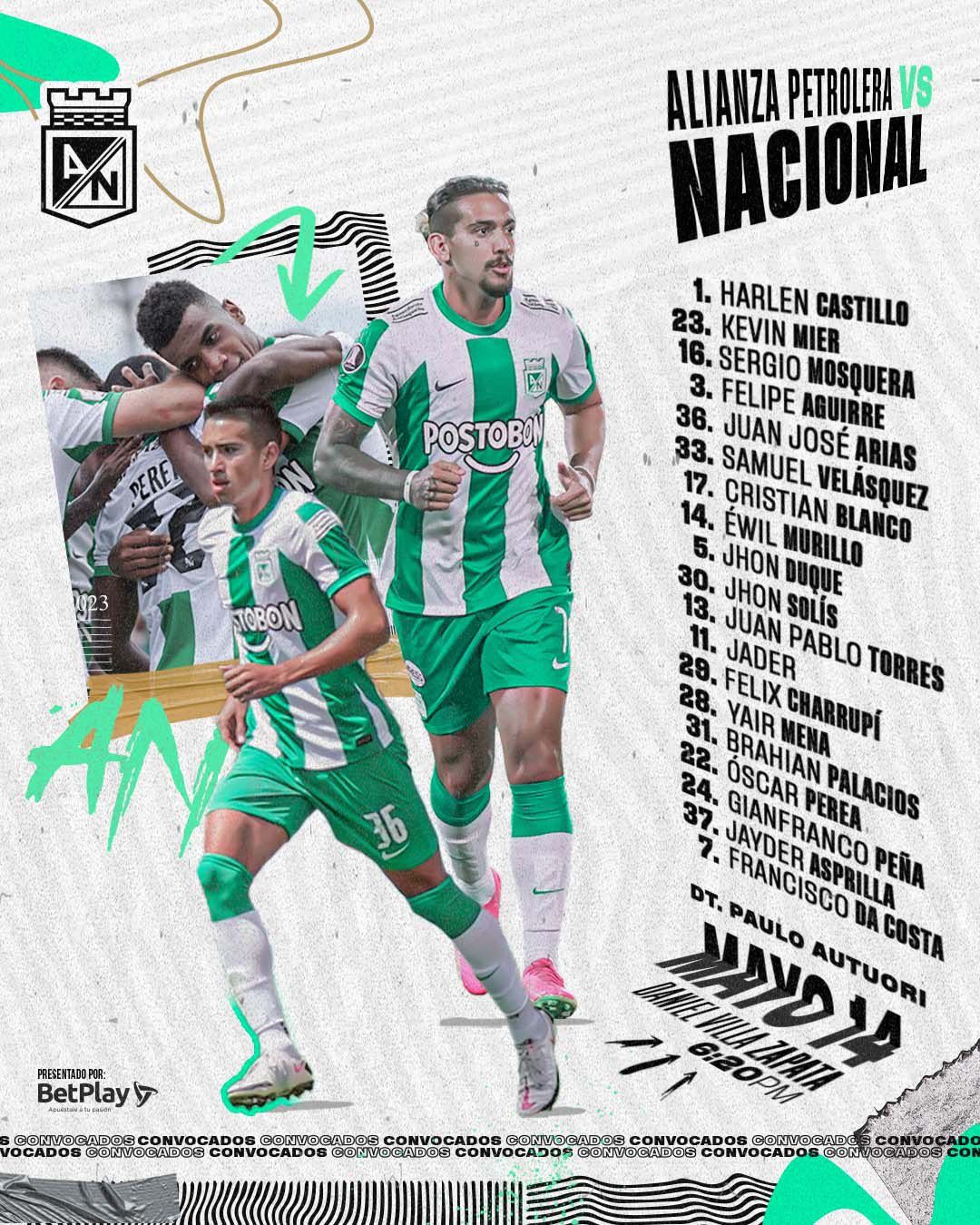 Convocados Atlético Nacional Fecha 19 Liga BetPlay 2023