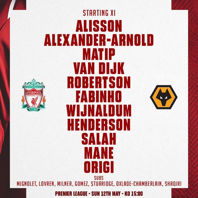 Liverpool line up 120519 EPL