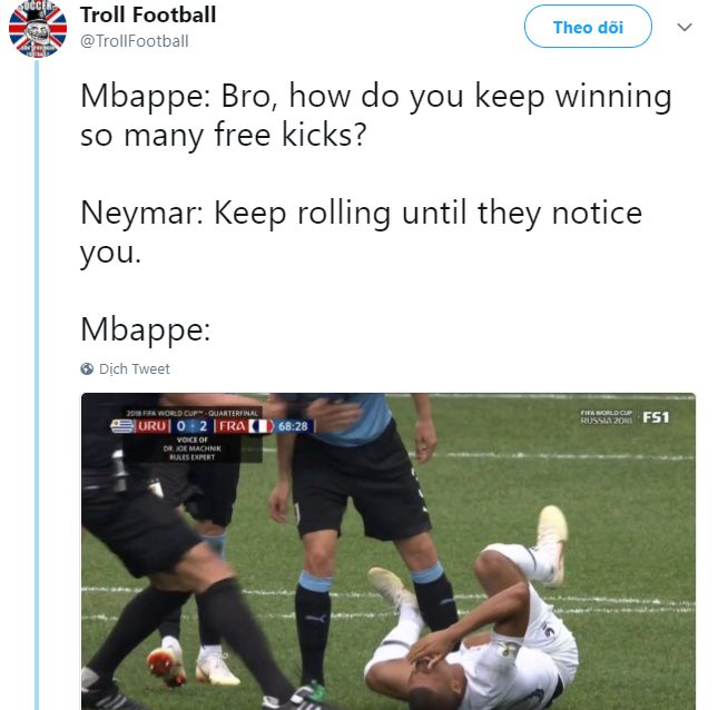 Reaction Mbappe dive