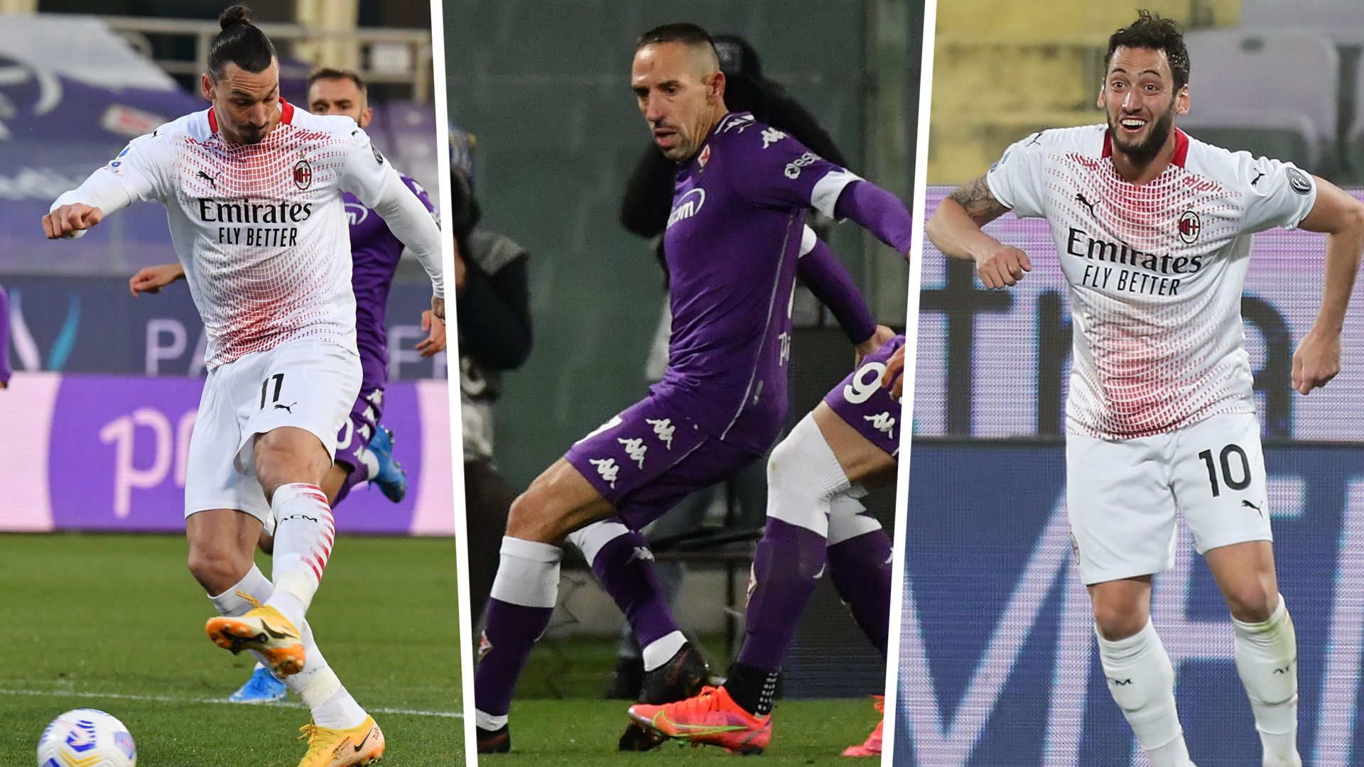 Zlatan Ibrahimovic Franck Ribery Hakan Calhanoglu Fiorentina Milan Serie A 21032021