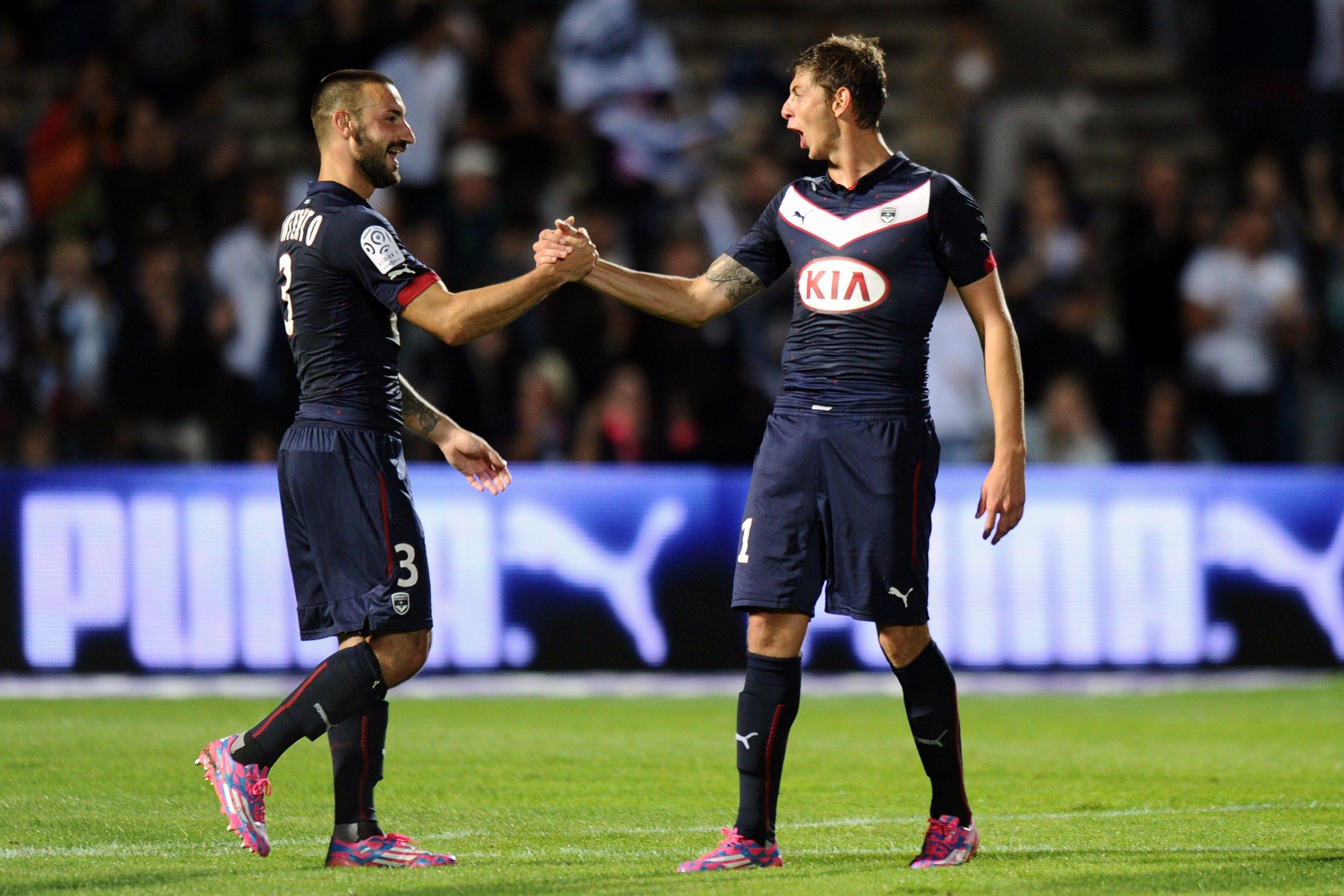 Diego Contento et Emiliano Sala après la victoire de Bordeaux contre Monaco (4-1), le 17 août 2014