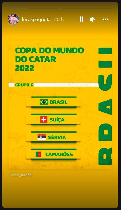 Stories Paquetá sorteio da Copa 2022