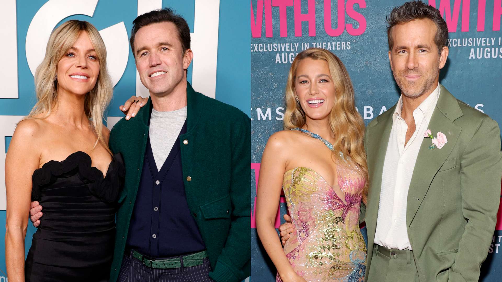 Wrexham co-owners Rob McElhenney and Ryan Reynolds with their wives Kaitlin Olson and Blake Lively