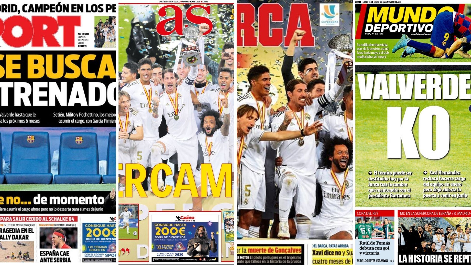 Las portadas del Madrid supercampeón y el Barça buscando técnico nuevo