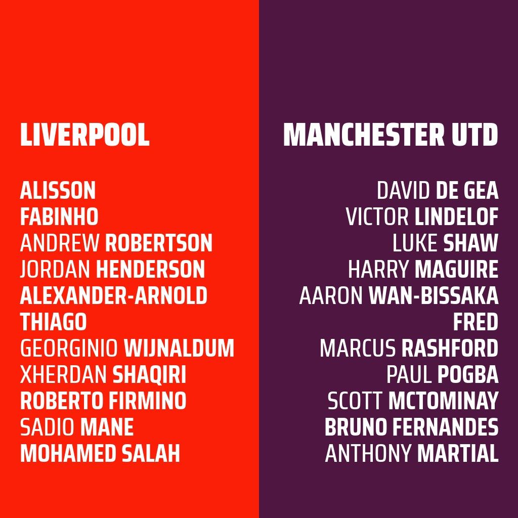LIVERPOOL VS MAN UTD XI
