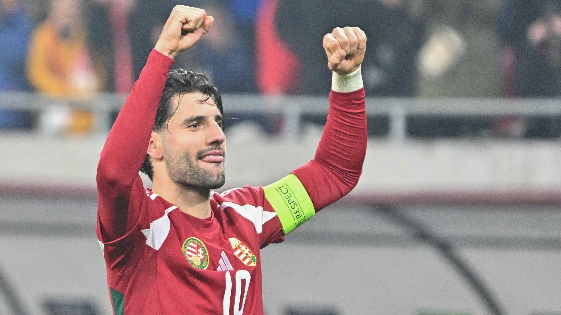 Hungary's midfielder #10 Dominik Szoboszlai celebrates scoring